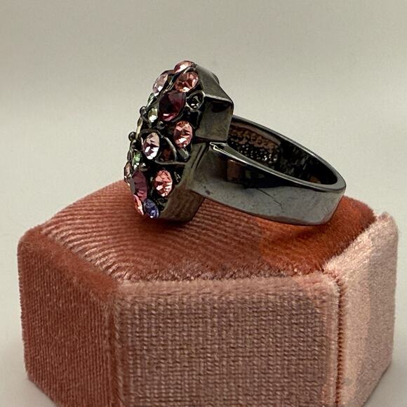 Vintage Cocktail Ring Free People Pave Rhinestone Gunmetal Size 8 - Picture 5 of 6